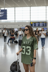 Go Devil ANGEL 33 Printed Army Green Oversized Jersey T-shirt For Women's