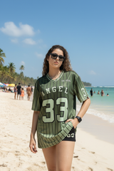 Go Devil ANGEL 33 Printed Army Green Oversized Jersey T-shirt For Women's