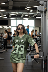 Go Devil ANGEL 33 Printed Army Green Oversized Jersey T-shirt For Women's