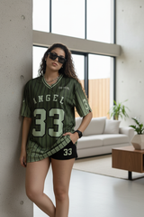 Go Devil ANGEL 33 Printed Army Green Oversized Jersey T-shirt For Women's