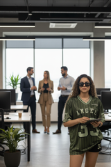 Go Devil ANGEL 33 Printed Army Green Oversized Jersey T-shirt For Women's