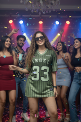 Go Devil ANGEL 33 Printed Army Green Oversized Jersey T-shirt For Women's