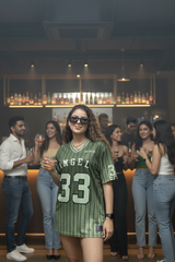 Go Devil ANGEL 33 Printed Army Green Oversized Jersey T-shirt For Women's