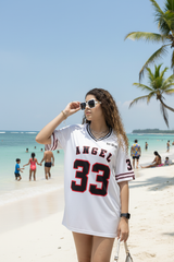 Go Devil ANGEL 33 (In Black) Printed White Oversized Jersey T-shirt For Women's