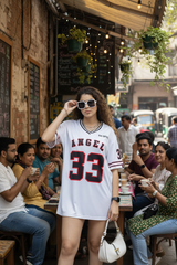 Go Devil ANGEL 33 (In Black) Printed White Oversized Jersey T-shirt For Women's