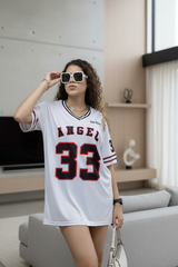 Go Devil ANGEL 33 (In Black) Printed White Oversized Jersey T-shirt For Women's