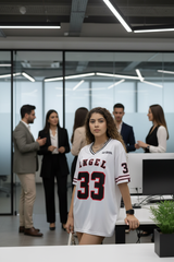 Go Devil ANGEL 33 (In Black) Printed White Oversized Jersey T-shirt For Women's