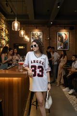 Go Devil ANGEL 33 (In Black) Printed White Oversized Jersey T-shirt For Women's