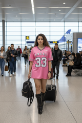 Go Devil ANGEL 33 (In White) Printed Light Pink Oversized Jersey T-shirt For Women's