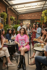 Go Devil ANGEL 33 (In White) Printed Light Pink Oversized Jersey T-shirt For Women's