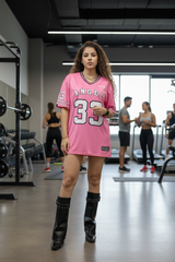 Go Devil ANGEL 33 (In White) Printed Light Pink Oversized Jersey T-shirt For Women's