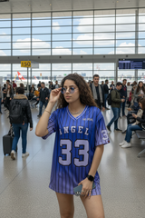 Go Devil ANGEL 33 Printed Blue Oversized Jersey T-shirt For Women's