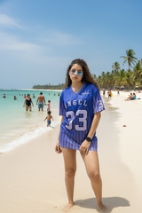 Go Devil ANGEL 33 Printed Blue Oversized Jersey T-shirt For Women's