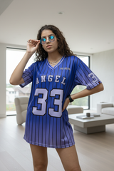 Go Devil ANGEL 33 Printed Blue Oversized Jersey T-shirt For Women's