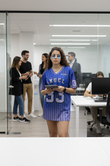 Go Devil ANGEL 33 Printed Blue Oversized Jersey T-shirt For Women's