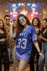 Go Devil ANGEL 33 Printed Blue Oversized Jersey T-shirt For Women's