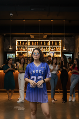 Go Devil ANGEL 33 Printed Blue Oversized Jersey T-shirt For Women's