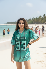 Go Devil ANGEL 33 Printed Aqua Green Oversized Jersey T-shirt For Women's