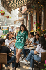 Go Devil ANGEL 33 Printed Aqua Green Oversized Jersey T-shirt For Women's