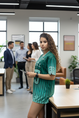 Go Devil ANGEL 33 Printed Aqua Green Oversized Jersey T-shirt For Women's