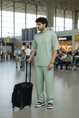 Go Devil Sage Green Textured T-Shirt With Pant Co-Ord Set For Men