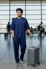 Go Devil Blue Textured T-Shirt With Pant Co-Ord Set For Men