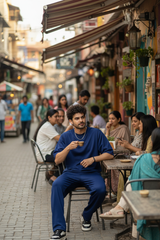 Go Devil Blue Textured T-Shirt With Pant Co-Ord Set For Men