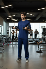 Go Devil Blue Textured T-Shirt With Pant Co-Ord Set For Men