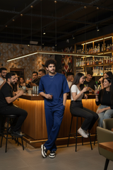 Go Devil Blue Textured T-Shirt With Pant Co-Ord Set For Men