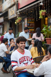 Stripes Printed White, Red and Navy Blue Oversized Jersey T-Shirt for Men