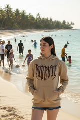 Designer Go Devil Printed Beige Hoodie for Women