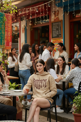 Designer Go Devil Printed Beige Hoodie for Women