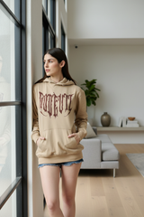 Designer Go Devil Printed Beige Hoodie for Women