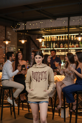 Designer Go Devil Printed Beige Hoodie for Women