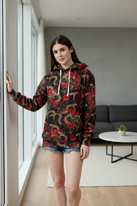 Rose with Snake Printed Hoodie for Women