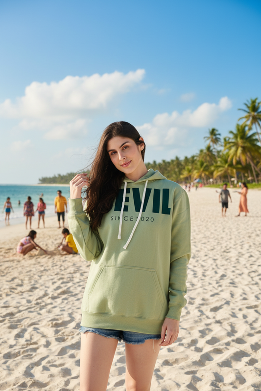 Go Devil Since 2020 Printed Green Hoodie for Women