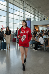 Go Devil Dice Printed Red Hoodie for Women