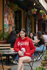 Go Devil Dice Printed Red Hoodie for Women