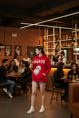 Go Devil Dice Printed Red Hoodie for Women