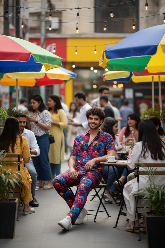 Colourful Skull Printed Shirt With Pant Co-Ord Set For Men