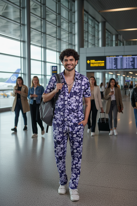 Flower Printed White and Royal Blue Shirt With Pant Co-Ord Set For Men