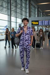 Flower Printed White and Royal Blue Shirt With Pant Co-Ord Set For Men
