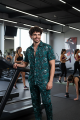 Skull and Rose Printed Green Shirt With Pant Co-Ord Set For Men