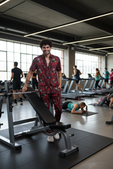 Skull and Rose Printed Red Shirt With Pant Co-Ord Set For Men