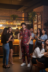 Skull and Rose Printed Red Shirt With Pant Co-Ord Set For Men