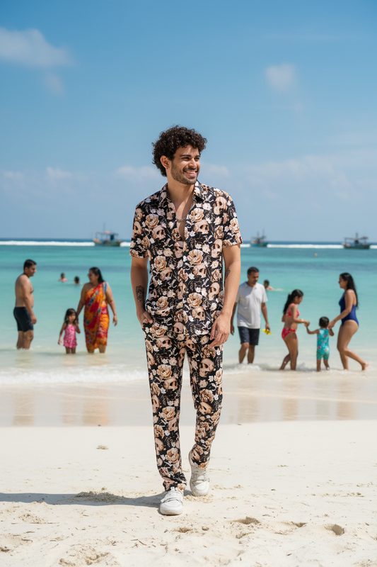 Flower Printed Shirt With Pant Co-Ord Set For Men