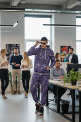 Go Devil 66 & Paisley Design Printed Purple Hooded Cord Set for Men