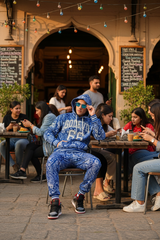 Go Devil 66 & Paisley Design Printed Blue Hooded Cord Set for Men