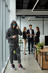 Paisley Design Printed Black Zipper Hoodie Cord Set for Men