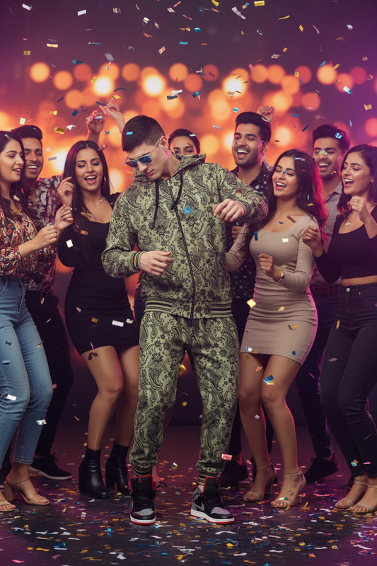 Paisley Design Printed Green Zipper Hoodie for Men